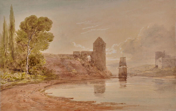 Tower on a cliff, 1810-65 (Watercolour)
