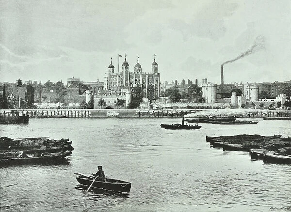Tower of London, Tower Hill: from river, 1895 (b  /  w photo)