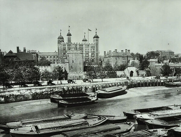 Tower of London, Tower Hill: rom the river, 1895 (b  /  w photo)