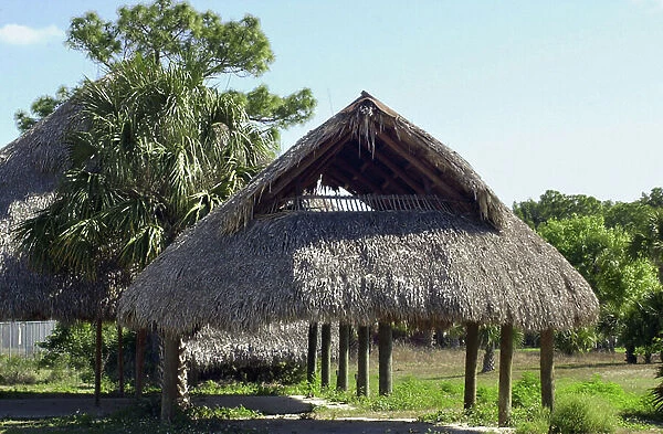 Traditional Seminole thatched shelter, Big Cypress Reservation, Florida