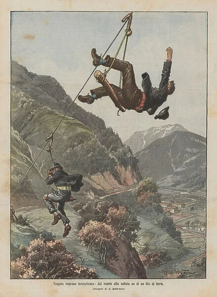 Tragic boyish undertaking, from the mountain to the valley on a wire (Colour Litho)