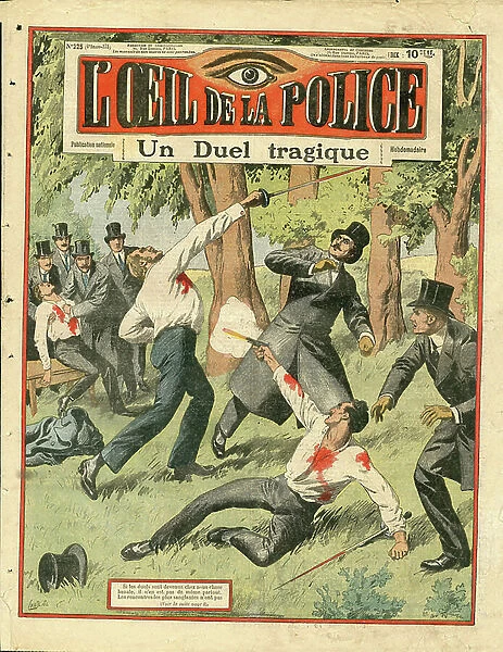A tragic duel - Cover of 'The Eye of the Police', 1913 (engraving)