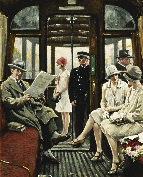 On the Tram, (oil on panel)