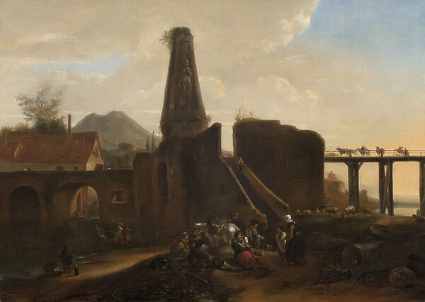 Travelers at Rest alongside Classical Ruins, 1663 (oil on canvas)