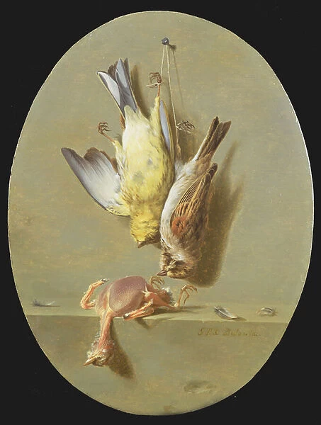 A Trompe L Oeil of Dead Songbirds (oil on panel)