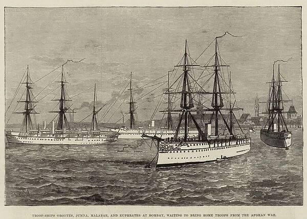 Troop-Ships Orontes, Jumna, Malabar, and Euphrates at Bombay