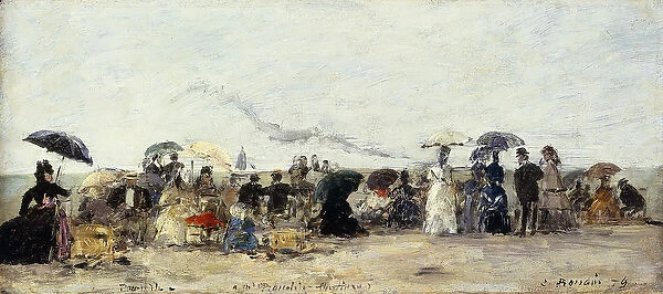 Trouville, Beach Scene; Trouville Scene de Plage, 1879 (oil on cradled panel)