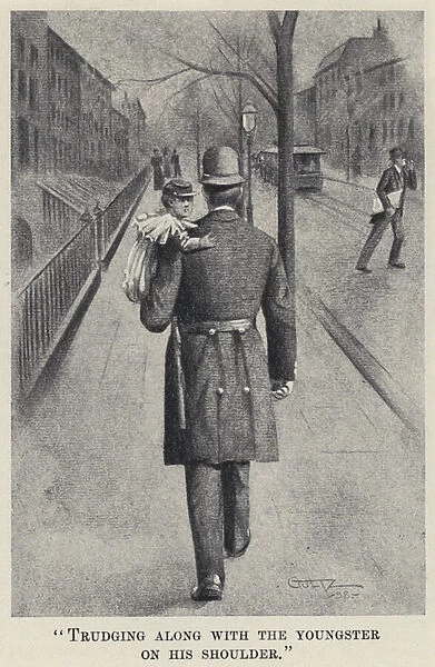 'Trudging along with the Youngster on his Shoulder'(litho)