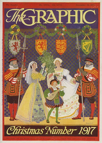 Tudor Christmas scene (colour litho)