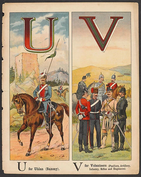 U for Uhlan (Saxony). V for Volunteers (Fusiliers, Artillery, Infantry, Rifles and Engineers), 1889 (chromolitho)