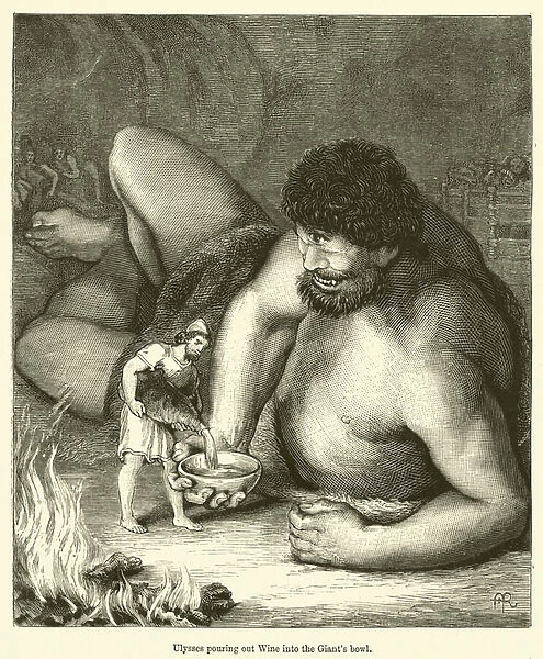 Ulysses pouring out Wine into the Giants bowl (engraving)