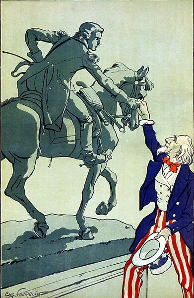 Uncle Sam and General La Fayette (Lafayette) - poster by Eugene Courboin, 1917