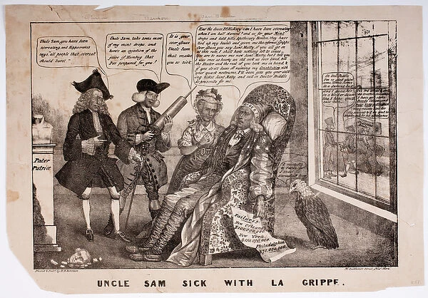 Uncle Sam Sick with La Grippe, 1837 (litho)