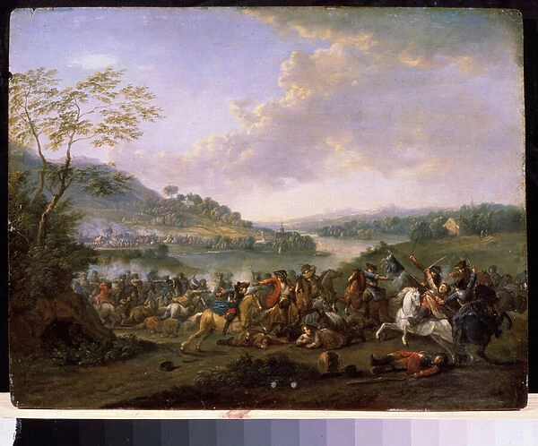 'Une echauffouree militaire'(Cavalry Skirmish) Combat de cavalerie lors d une bataille. Peinture de Karel Breydel (1678-1733) State Museum Arkhangelskoye Estate, Moscou