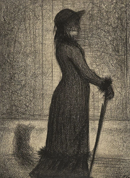 Une Elegante, Woman strolling, c. 1884 (conte crayon on michalett paper)