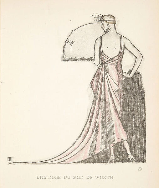 Une Robe du Soir de Worth, from a Collection of Fashion Plates, 1920 (pochoir print)