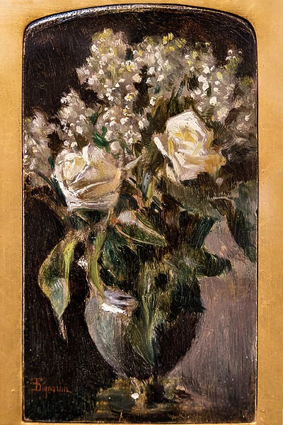 Vase with White Roses and Lilies of the Valley, 1870 (oil on canvas applied on cardboard)