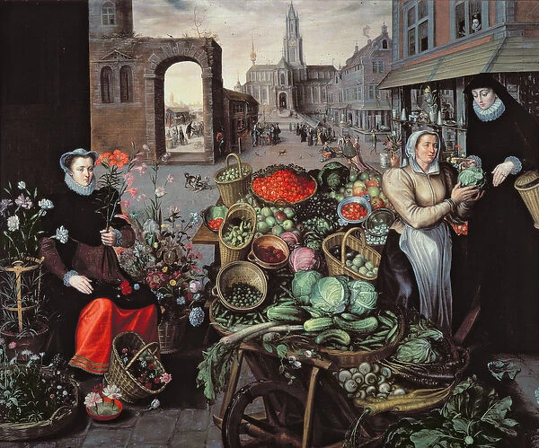 Vegetable and Flower Market (oil on canvas)