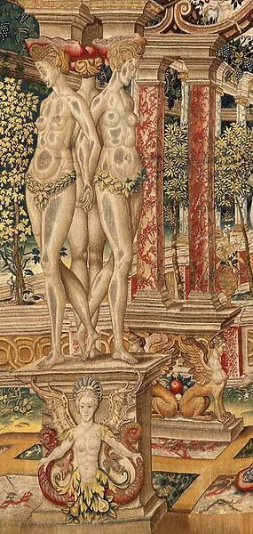 Vertumnus and Pomona: Vertumnus transformed into a pruner. ca. 1550 (tapestry)
