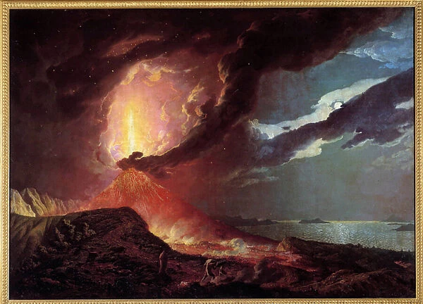 The Vesuve eruption with islands in the Bay of Naples in 1776 Painting by Joseph Wright