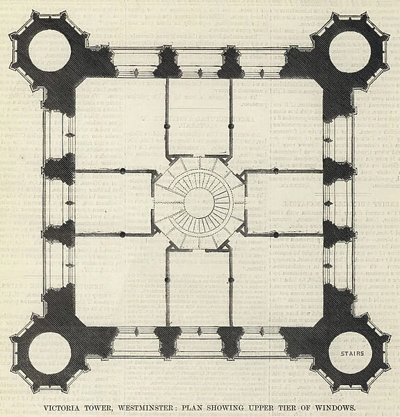 Victoria Tower, Westminster, Plan showing Upper Tier of Windows (engraving)