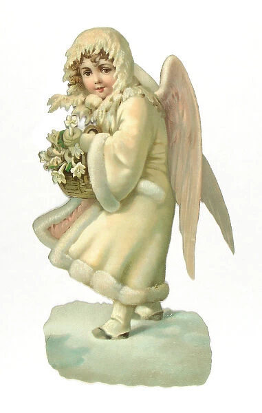 Victorian scrap paper relief of a winged child (colour litho)