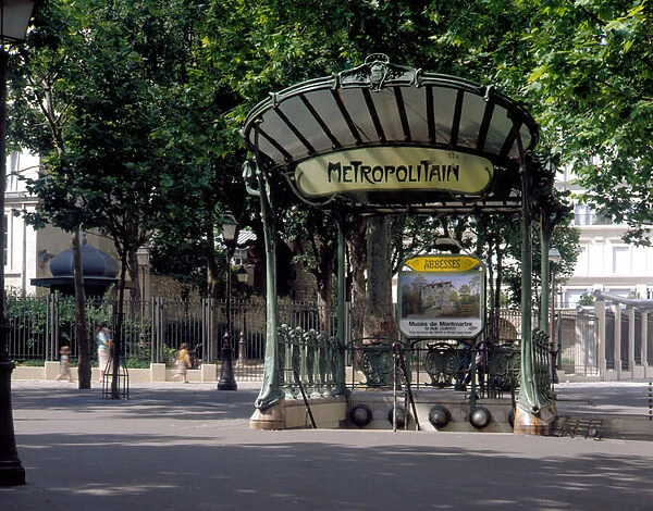 View of the Abbesses metro entrance by H. Guimard, architect, in Paris