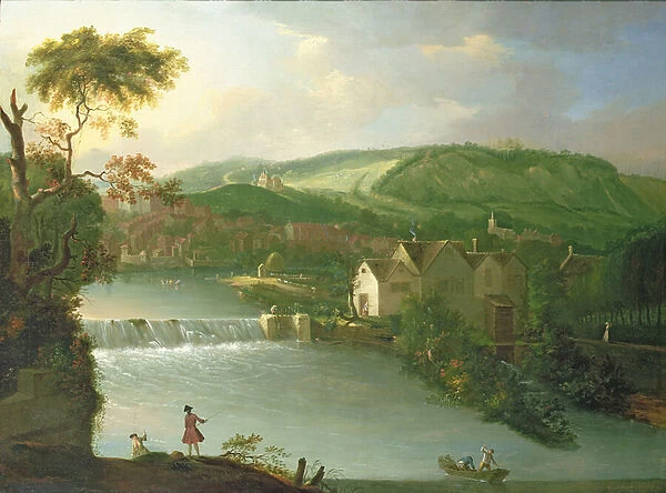 A View of the Abbey Mill and Weir on the River Avon, Bath (oil on canvas)