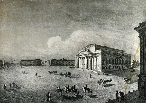 View of the Bolchoi Theatre in Moscow around 1840. Russia