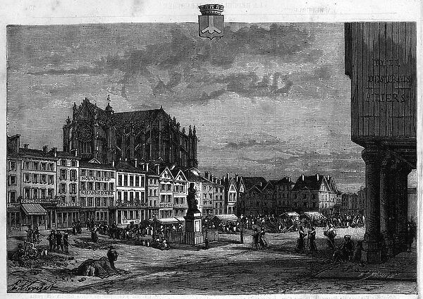 View of the city of Beauvais in the Oise. Engraving from 1880 in '