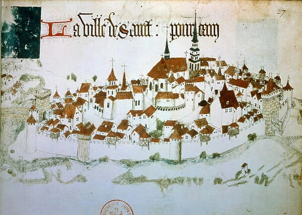 View of the city of Saint Pourcain sur Sioule in the Allier in Auvergne
