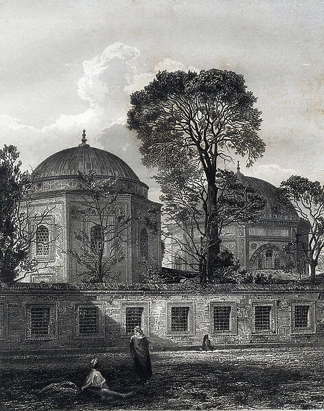 View of Constantinople: Tomb of Sultan Soliman. Engraving by GESTOCH E RICHTER. In '' Memories of Constantinople'', 19th century. Private collection