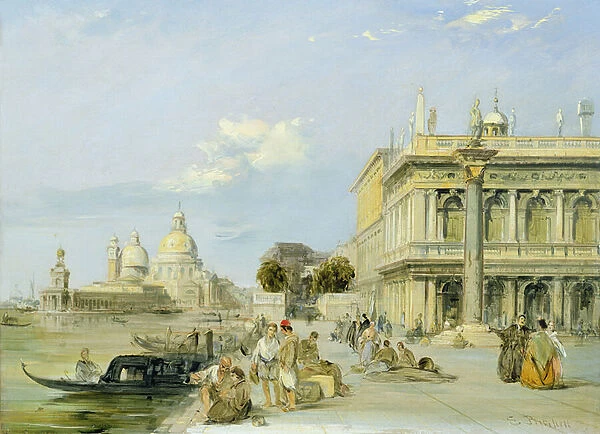 View of the Dogana and Santa Maria della Salute from the Piazzetta, Venice (oil on canvas) (pair of 94868)