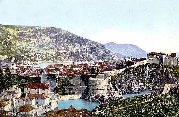 view of Dubrovnik in Croatia c. 1910, postcard