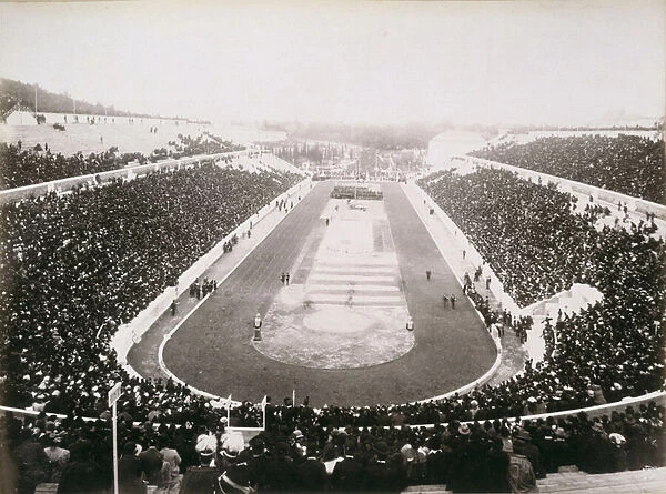 View of the first official Olympic Games in Athens, 1896 (b  /  w photo)