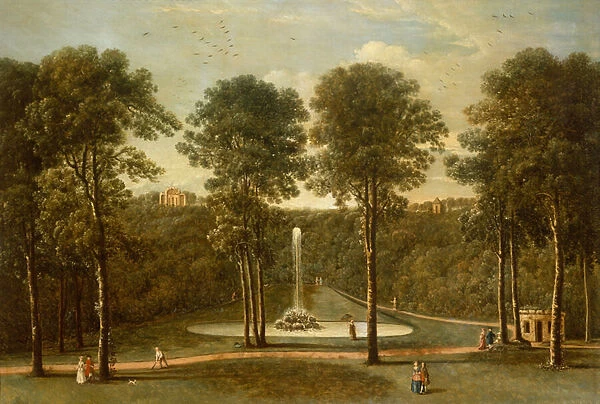A View of the Fountain Pond at Hackfall, with the Banqueting House Beyond (oil on canvas)