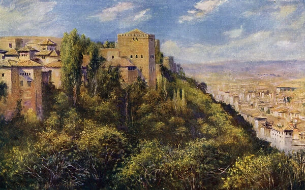 View of Granada and the Alhambra (colour litho)