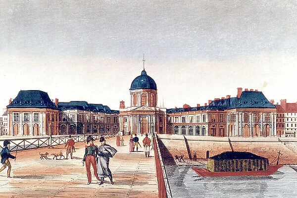 View of the Institute of France in Paris, seen from the Arts bridge, engraving late 19th century