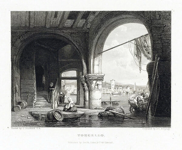 View of the island of Torcello (Venice, Italy). Engraving by James Charles Armytage (1820-1897) after Clarkson Stanfield (1793-1867), 1832
