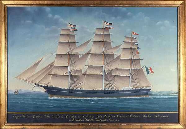 View of the Italian clipper Cosmos. 19th century painting