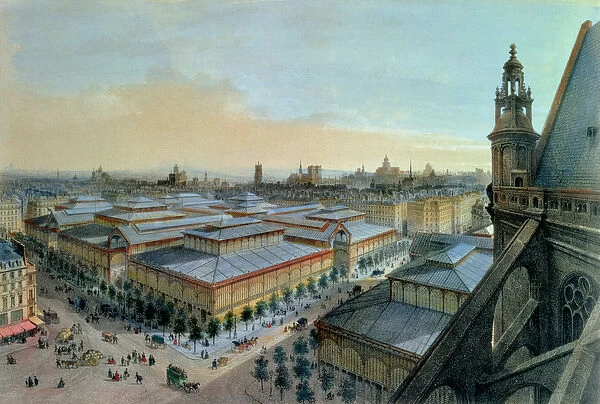 View of Les Halles in Paris taken from Saint Eustache upper gallery, c