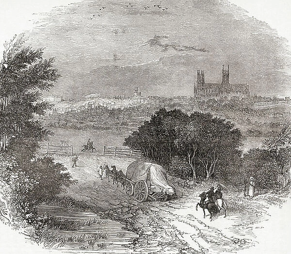 A view of Lincoln, Lincolnshire, England in the early 19th century, from Old England: A Pictorial Museum, pub. 1847