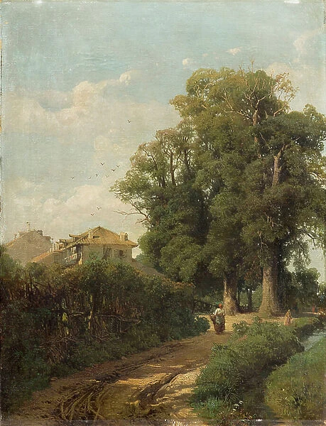 View of the Milan surroundings or washerwomen of Magolfa Painting by Eugenio Gignous (1850-1906) 1870 Private collection