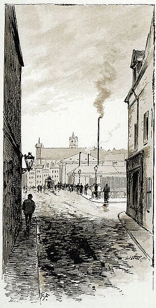 View of the mortuary of Paris on the ile de la cite, Paris Drawing by Gustave Fraipont (1849-1923) from Saint-Juirs, 1890 Collection privee