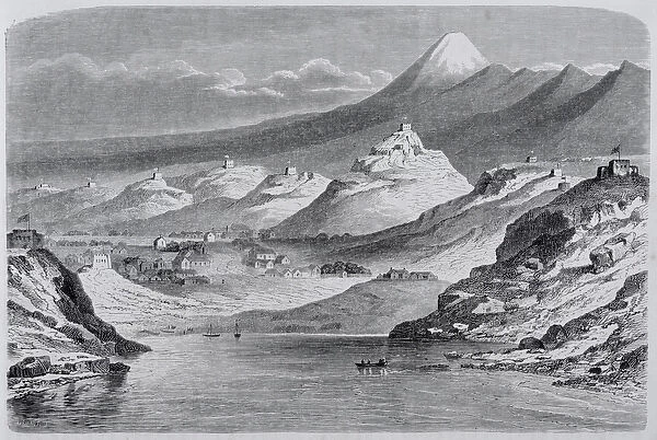 View of New Plymouth and Mount Egmont, illustration from The Return to the World