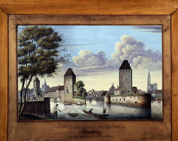 View of the old fortifications in Strasbourg on the side of the river entrance - painting