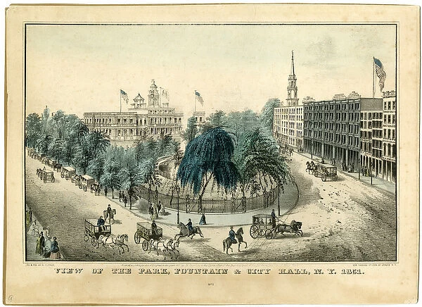 View of the Park, Fountain & City Hall, N. Y. 1851, 1851 (litho)