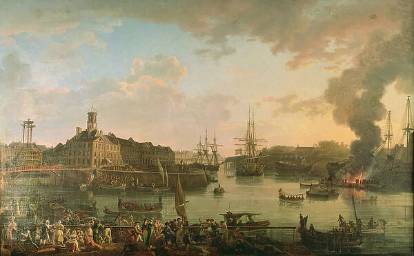 View of the port of Brest from the covered docks in 1795, 1795 (oil on canvas)