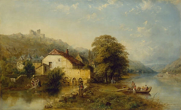 View on the River Inn near Swartz, Tyrol, 1849 (oil on canvas)