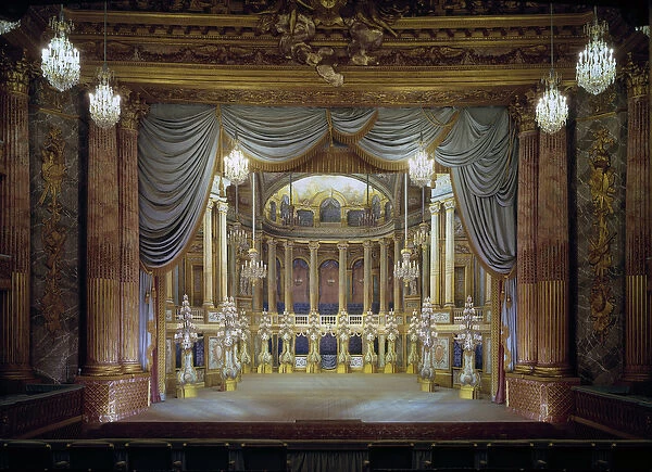 View of the theatre of the castle of Versailles with scenographic decor